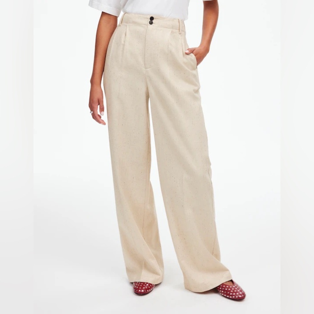 NWT Madewell Cream The Harlow Wide-Leg Pant in Herringbone Italian Fabric - 6